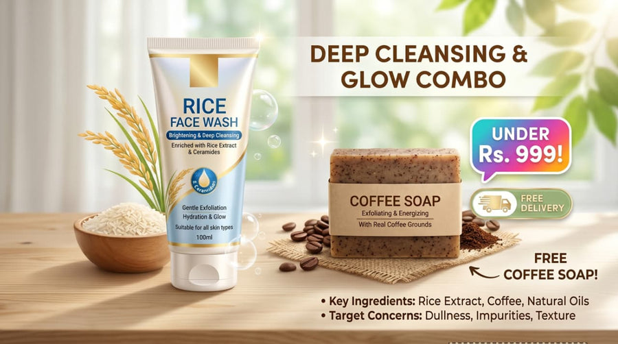 Rice Face Wash Under Rs. 999 + FREE Coffee Soap | Deep Cleansing & Glow Combo